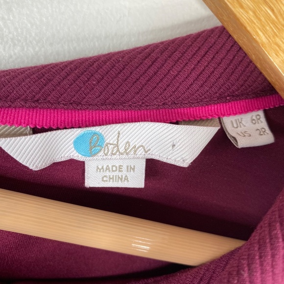 Boden Violet Ottoman Dress 2 Ruby Red Ribbed Midi Collar Classic Preppy Twee - Picture 6 of 11
